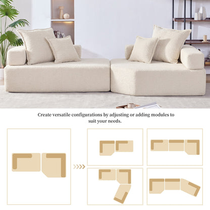 Divano modulare Roomfitters Boucle con set convertibile da 2 pezzi, divano da pavimento per soggiorno imbottito in schiuma di grandi dimensioni, beige