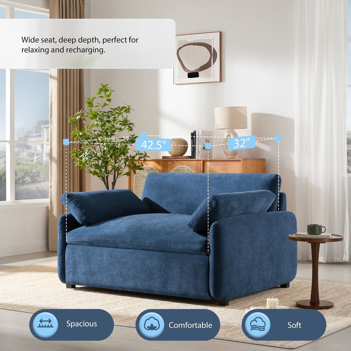 Poltrona in ciniglia di grandi dimensioni con cuscini Roomfitters, comoda poltrona imbottita per soggiorno