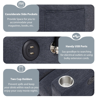 Divano letto trasformabile Roomfitters con porte USB, tasche laterali, portabicchieri e supporto girevole per telefono per il soggiorno