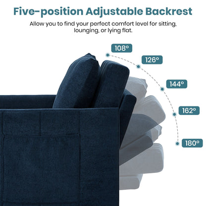 Divano letto trasformabile Roomfitters con letto estraibile, schienale regolabile in 5 posizioni, tasche laterali e cestino portaoggetti