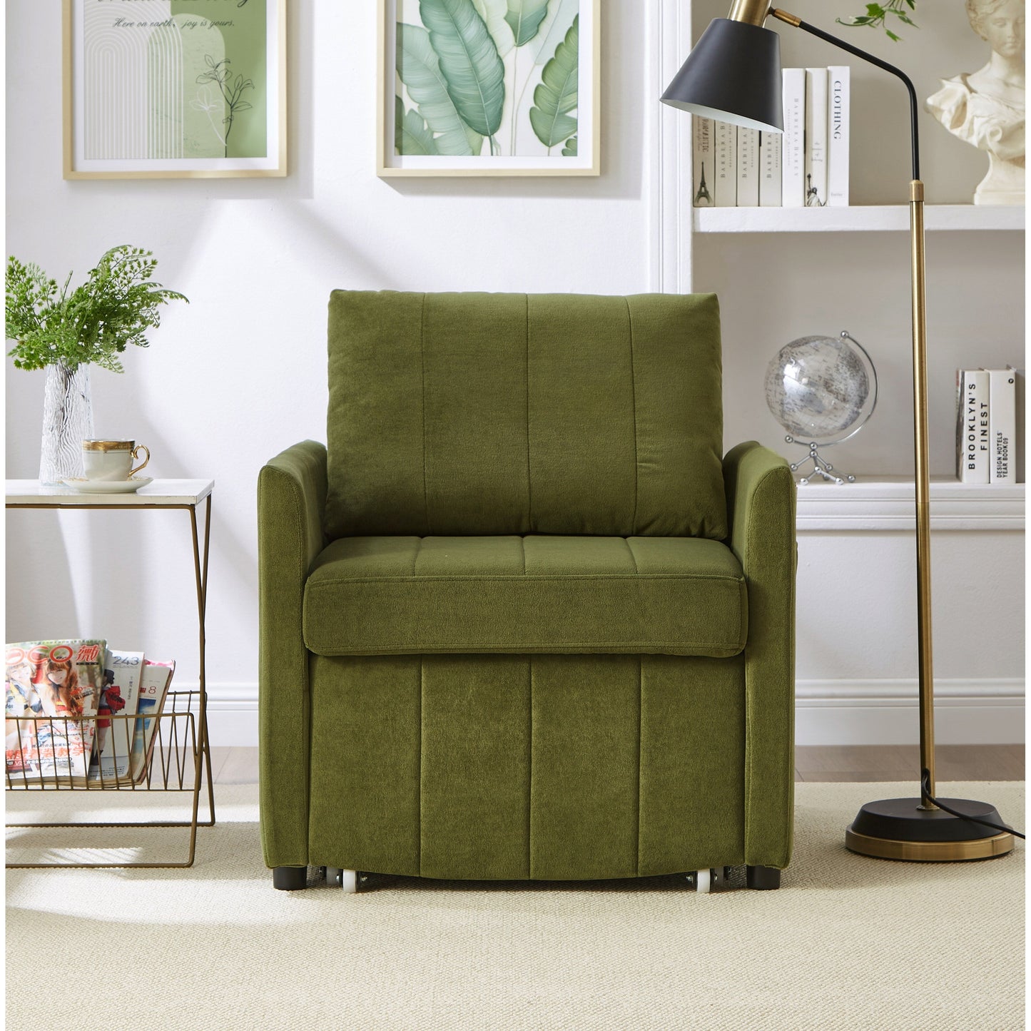 Divano letto trasformabile Roomfitters con letto estraibile, schienale regolabile in 5 posizioni, tasche laterali e cestino portaoggetti