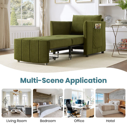 Divano letto trasformabile Roomfitters con letto estraibile, schienale regolabile in 5 posizioni, tasche laterali e cestino portaoggetti