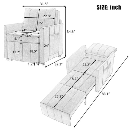 Divano letto trasformabile Roomfitters con letto estraibile, schienale regolabile in 5 posizioni, tasche laterali e cestino portaoggetti
