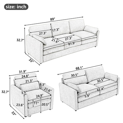 Set di divani imbottiti Cozy Oversize Cloud di Roomfitters, 3 pezzi, con doppi cuscini di peluche per il soggiorno