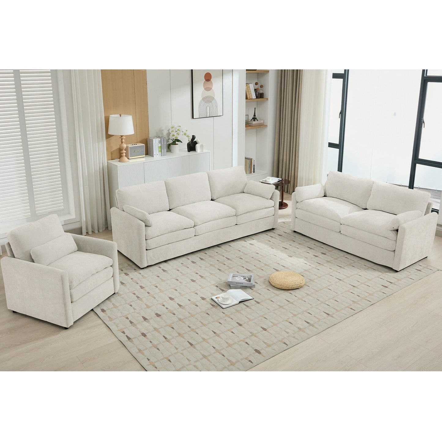 Set di divani imbottiti Cozy Oversize Cloud di Roomfitters, 3 pezzi, con doppi cuscini di peluche per il soggiorno