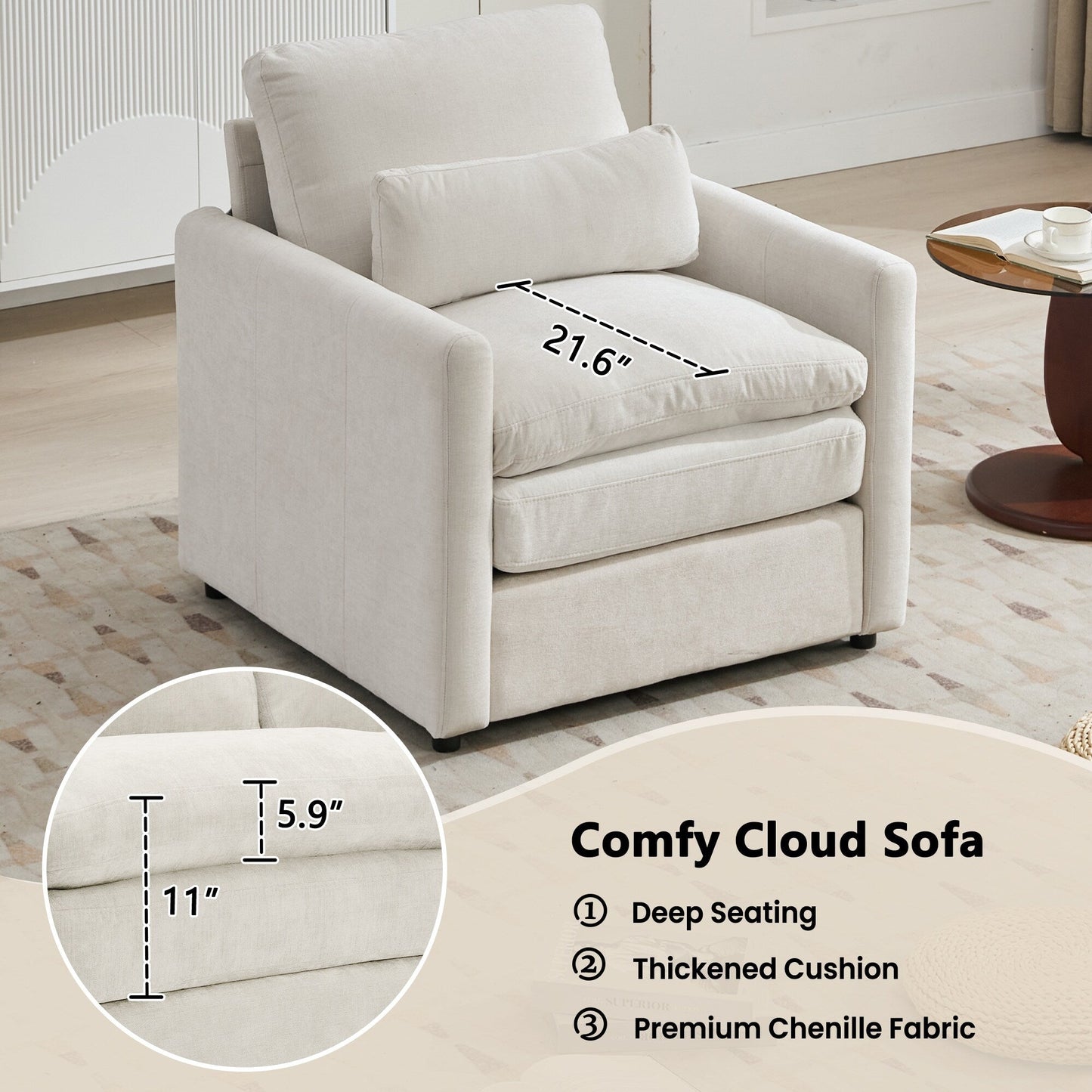 Set di divani imbottiti Cozy Oversize Cloud di Roomfitters, 3 pezzi, con doppi cuscini di peluche per il soggiorno