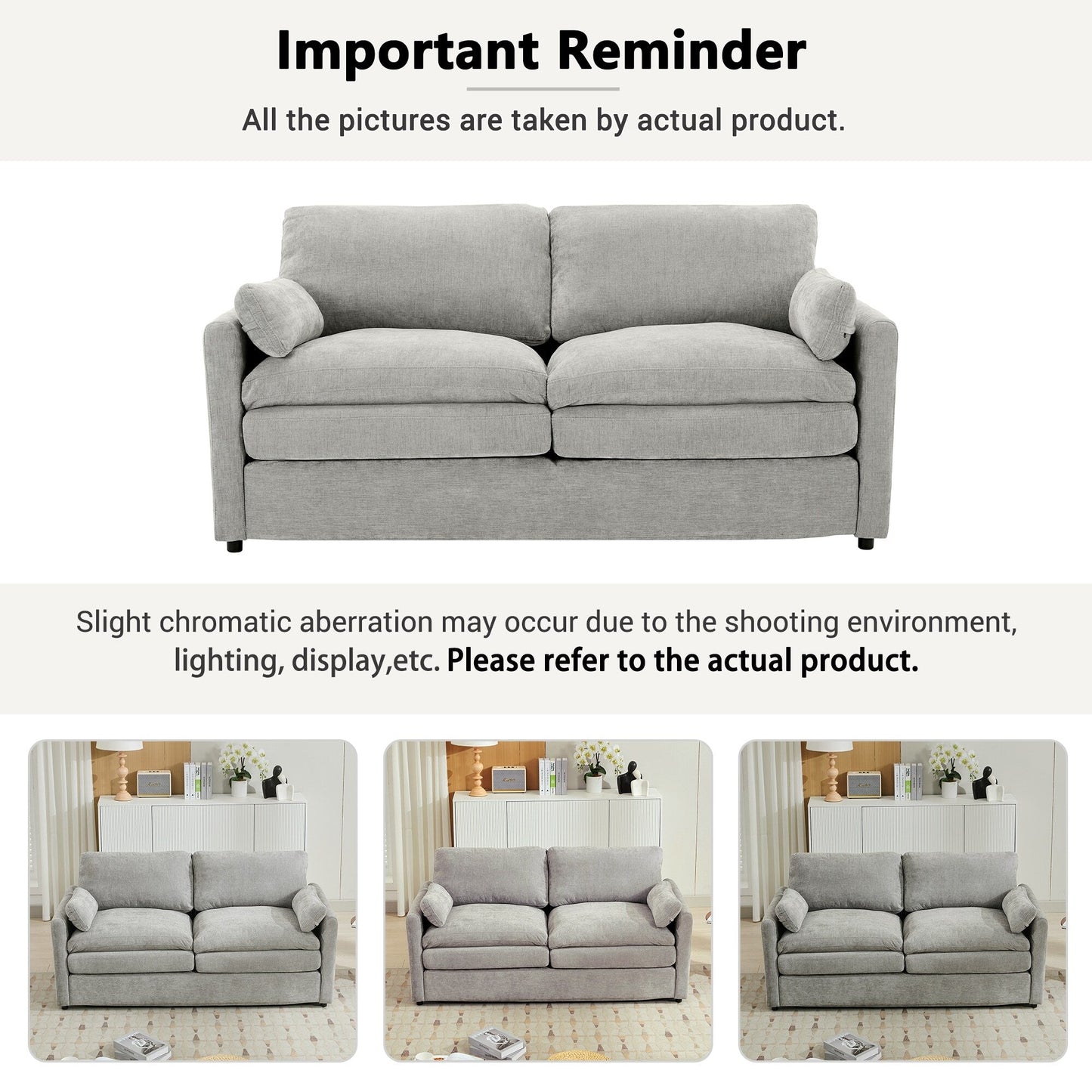 Divano a due posti imbottito di grandi dimensioni Roomfitters Cozy Cloud con doppio cuscino in peluche per soggiorno, grigio chiaro