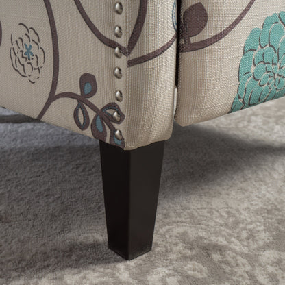 Poltrona reclinabile con schienale a ali, modello Floral di Roomfitters, gambe affusolate in legno