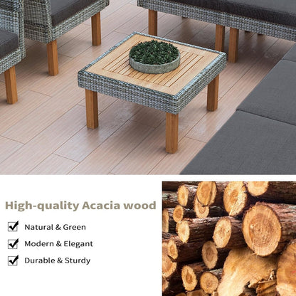 Set di mobili da giardino in rattan da 9 pezzi Roomfitters, set da conversazione all'aperto con gambe in legno di acacia e piano del tavolo