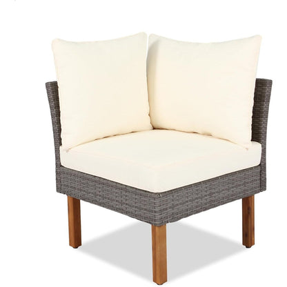 Set di mobili da giardino in rattan da 9 pezzi Roomfitters, set da conversazione all'aperto con gambe in legno di acacia e piano del tavolo