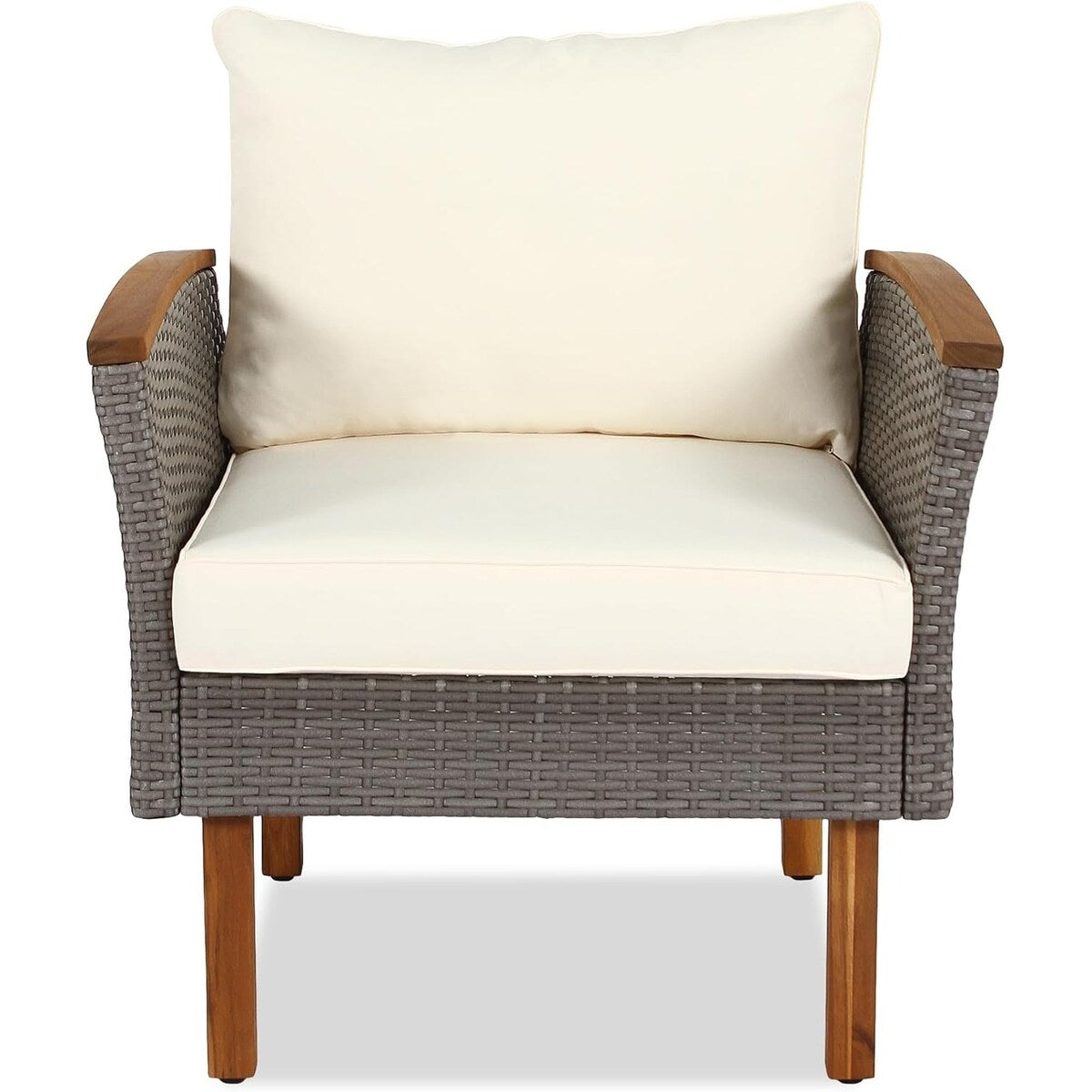 Set di mobili da giardino in rattan da 9 pezzi Roomfitters, set da conversazione all'aperto con gambe in legno di acacia e piano del tavolo