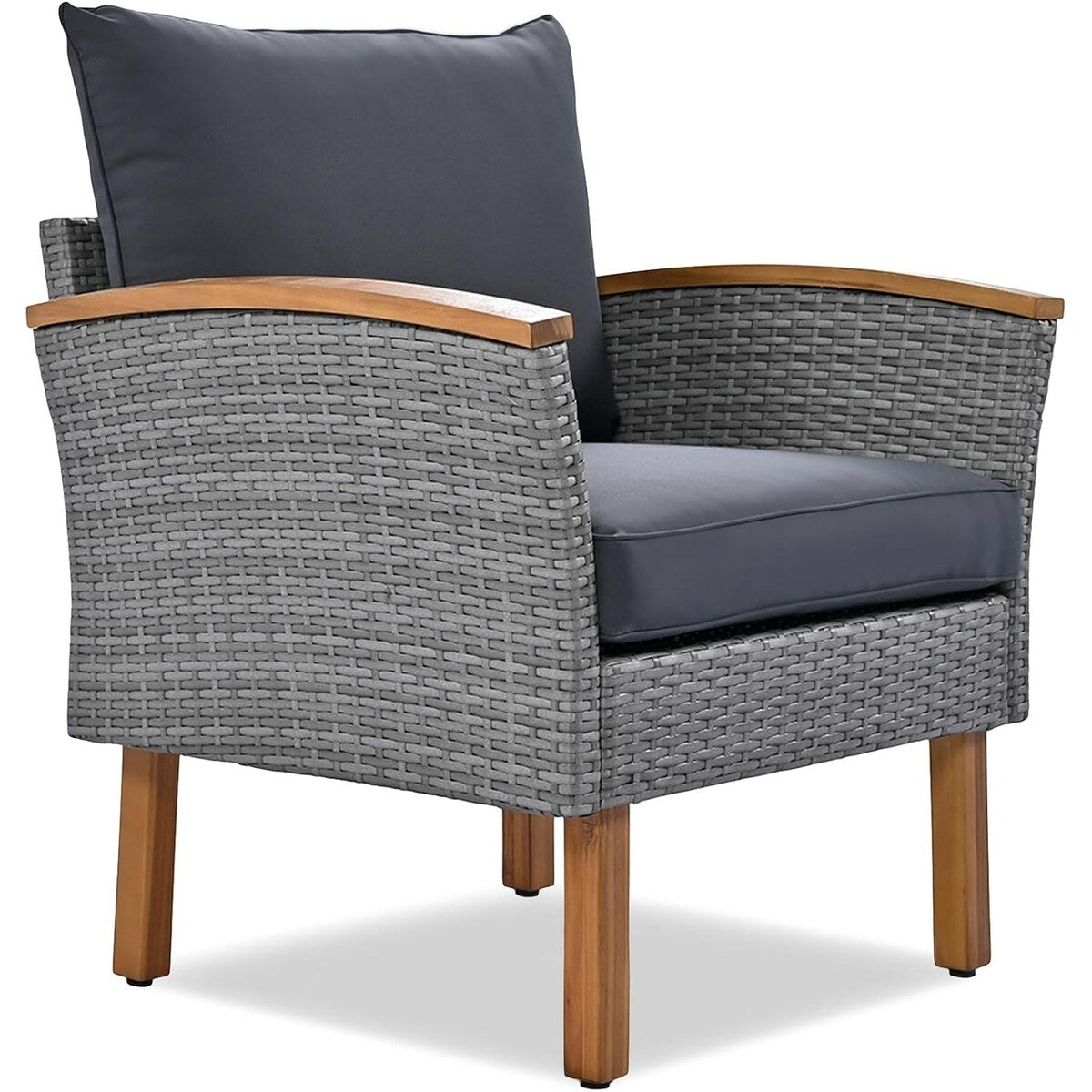 Set di mobili da giardino in rattan da 9 pezzi Roomfitters, set da conversazione all'aperto con gambe in legno di acacia e piano del tavolo