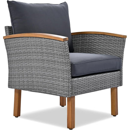 Set di mobili da giardino in rattan da 9 pezzi Roomfitters, set da conversazione all'aperto con gambe in legno di acacia e piano del tavolo