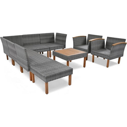 Set di mobili da giardino in rattan da 9 pezzi Roomfitters, set da conversazione all'aperto con gambe in legno di acacia e piano del tavolo