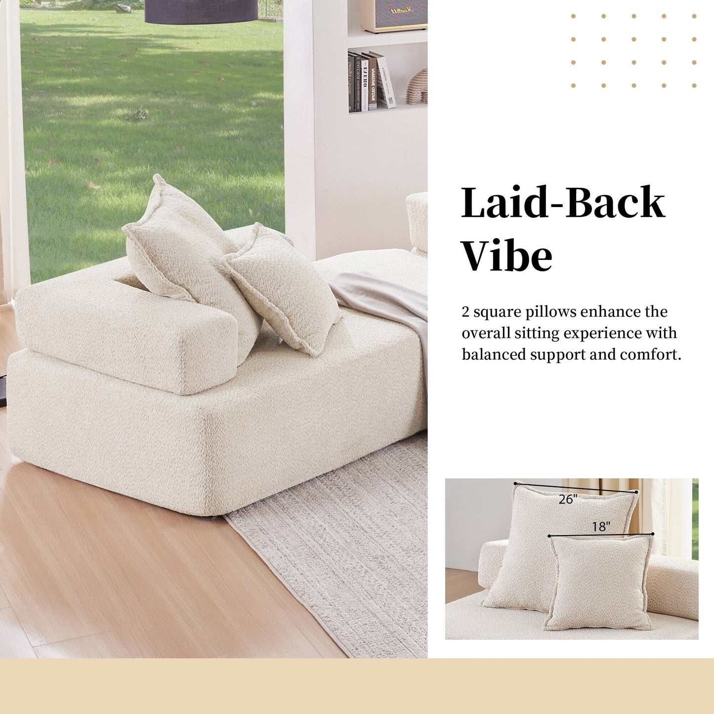 Struttura per divano a due posti Roomfitters per divano componibile modulare oversize, divano trasformabile imbottito in bouclé, beige