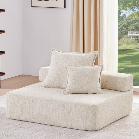 Struttura per divano a due posti Roomfitters per divano componibile modulare oversize, divano trasformabile imbottito in bouclé, beige