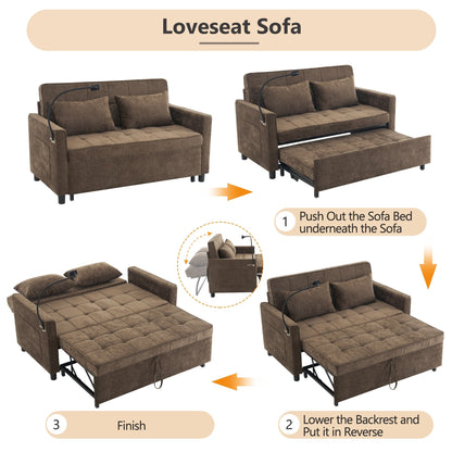 Divano letto estraibile Roomfitters Loveseat con cuscino schienale reversibile, tasche laterali, porte USB e porta telefono