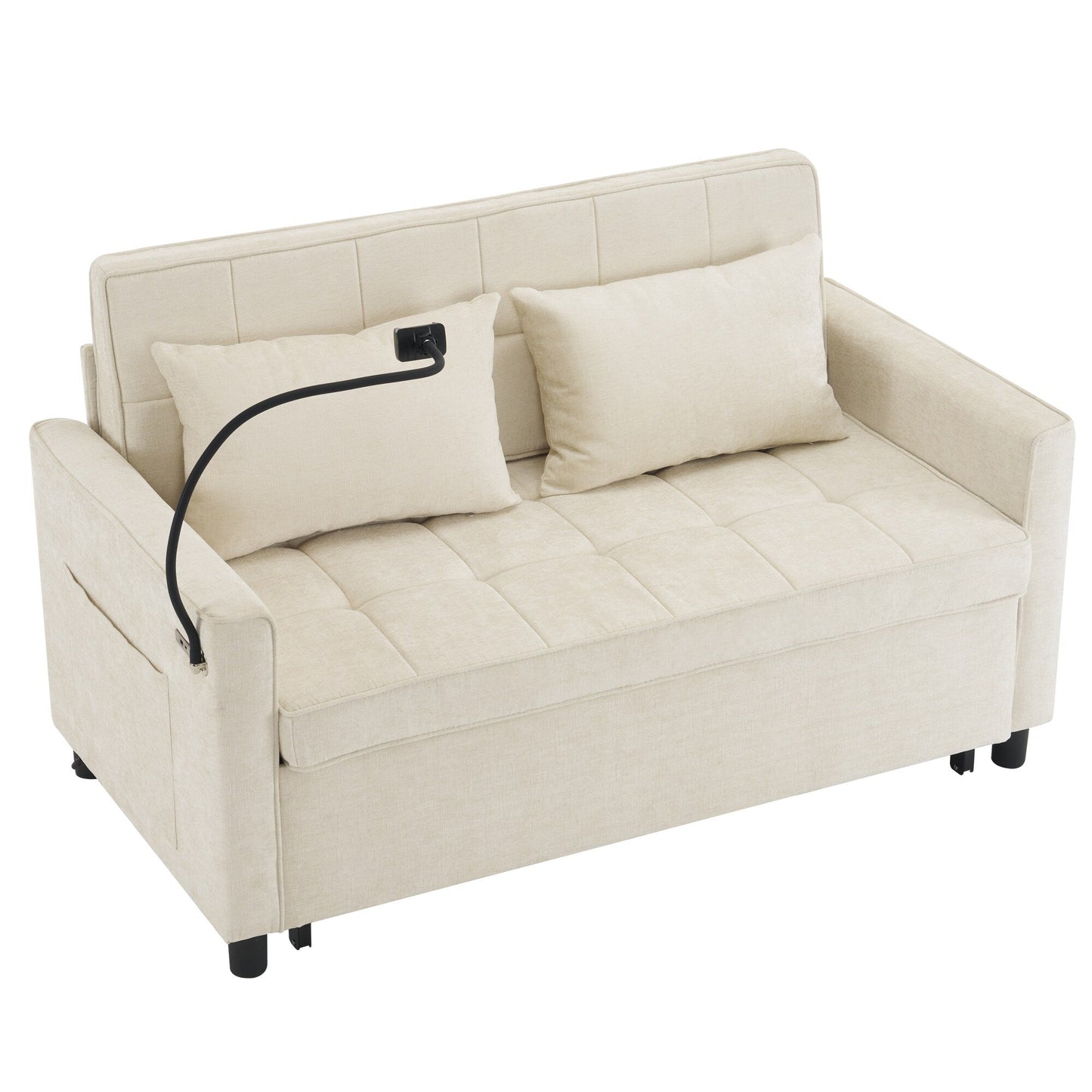 Divano letto estraibile Roomfitters Loveseat con cuscino schienale reversibile, tasche laterali, porte USB e porta telefono