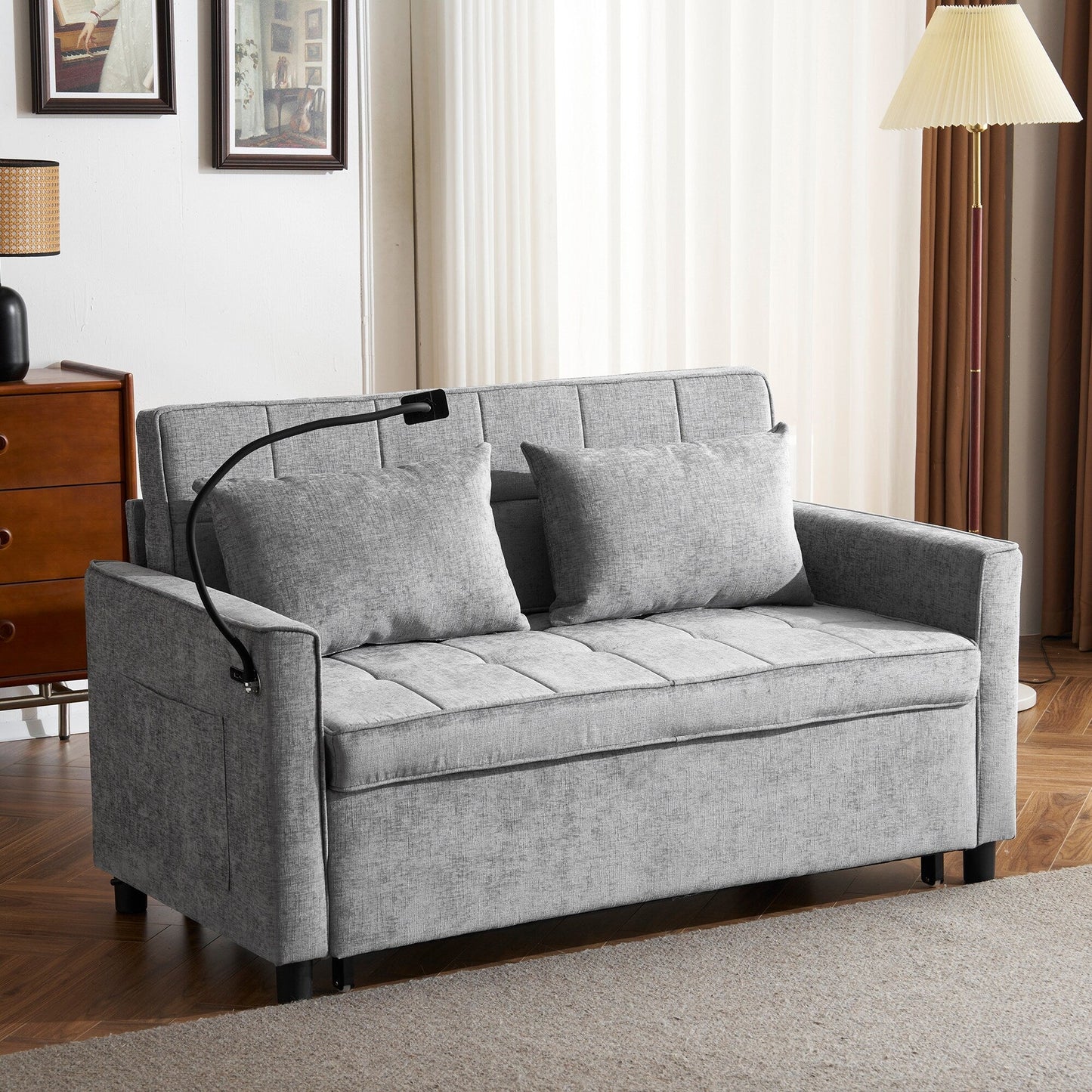 Divano letto estraibile Roomfitters Loveseat con cuscino schienale reversibile, tasche laterali, porte USB e porta telefono