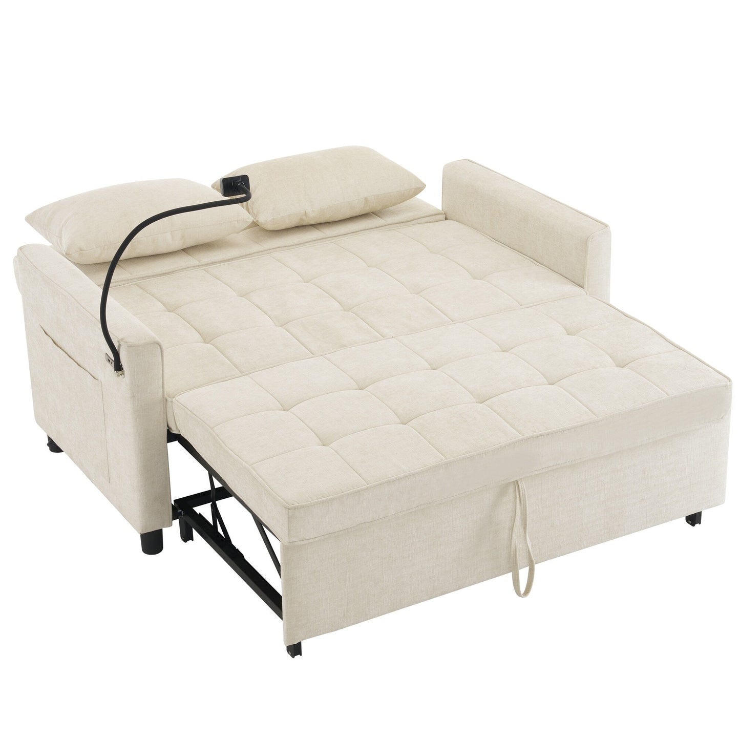 Divano letto estraibile Roomfitters Loveseat con cuscino schienale reversibile, tasche laterali, porte USB e porta telefono