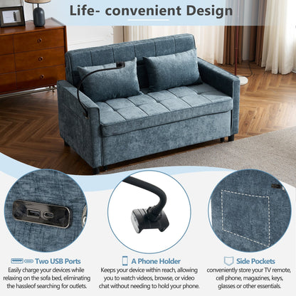 Divano letto estraibile Roomfitters Loveseat con cuscino schienale reversibile, tasche laterali, porte USB e porta telefono