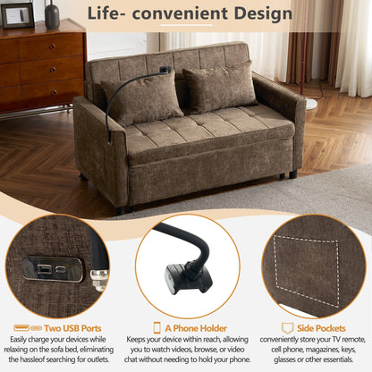Divano letto estraibile Roomfitters Loveseat con cuscino schienale reversibile, tasche laterali, porte USB e porta telefono