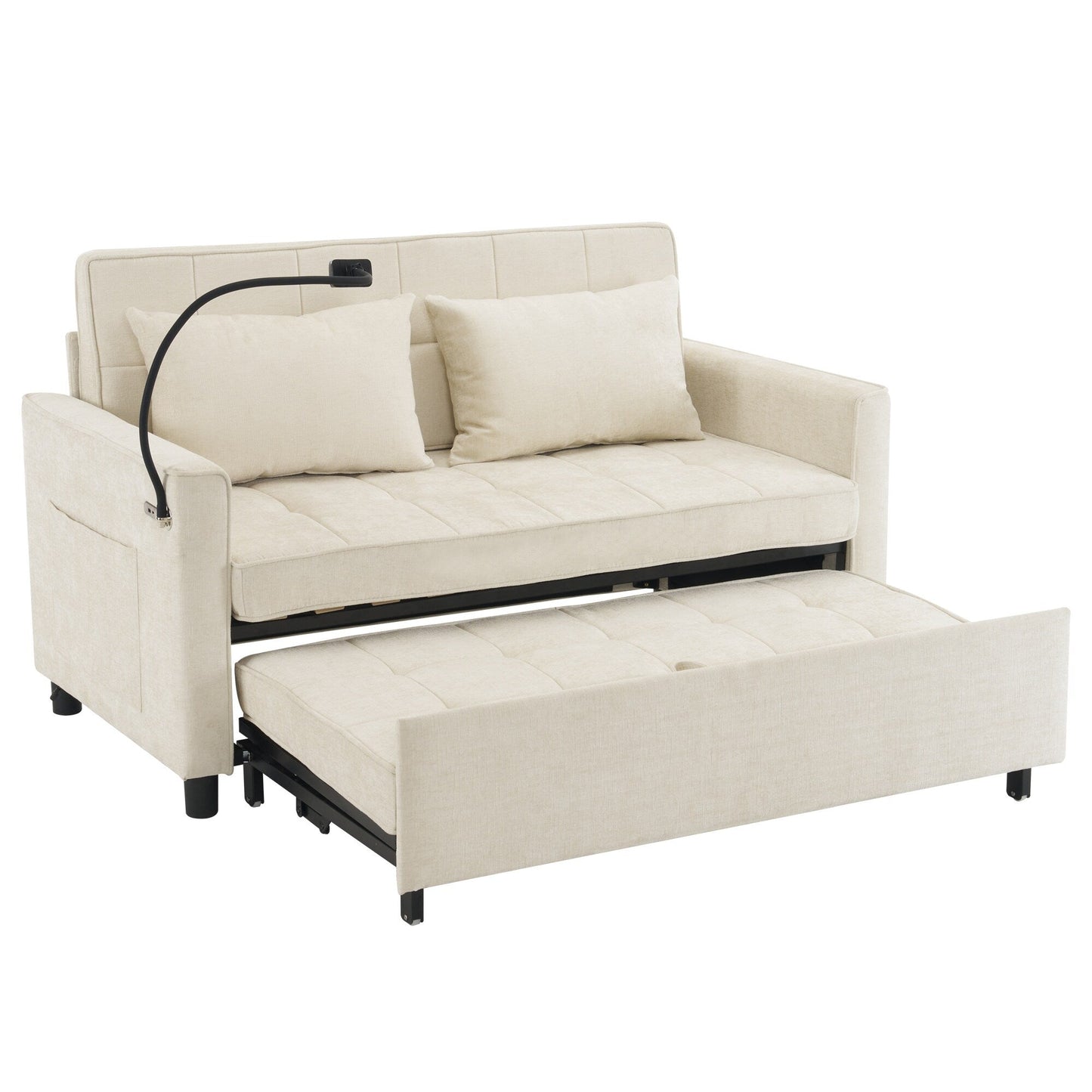 Divano letto estraibile Roomfitters Loveseat con cuscino schienale reversibile, tasche laterali, porte USB e porta telefono
