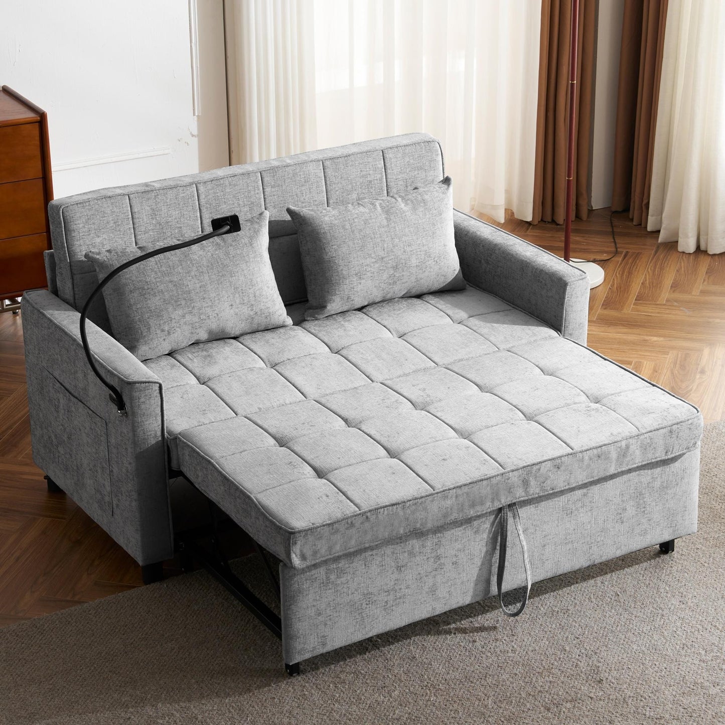 Divano letto estraibile Roomfitters Loveseat con cuscino schienale reversibile, tasche laterali, porte USB e porta telefono