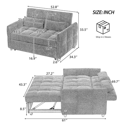 Divano letto estraibile Roomfitters Loveseat, divano letto imbottito con schienale regolabile, porte USB e cuscini lombari per il soggiorno