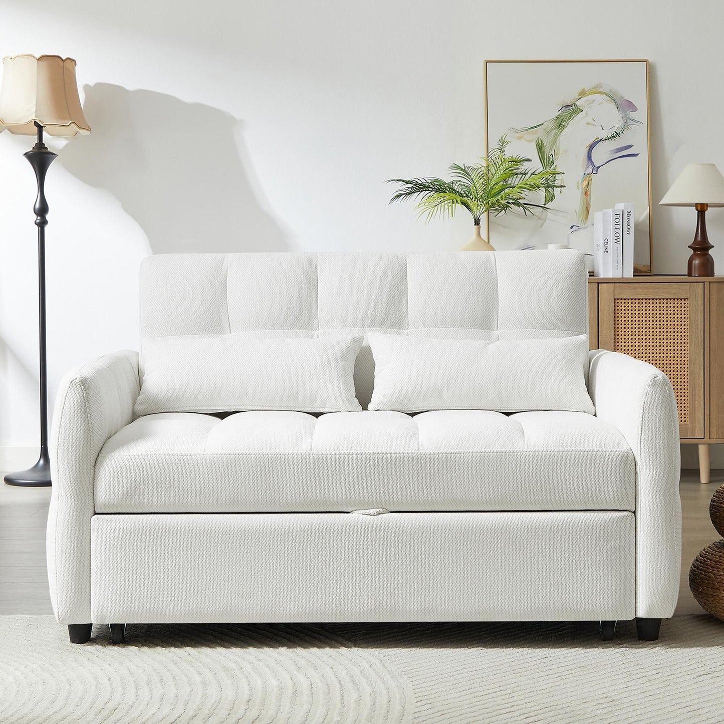Divano letto estraibile Roomfitters Loveseat, divano letto imbottito con schienale regolabile, porte USB e cuscini lombari per il soggiorno