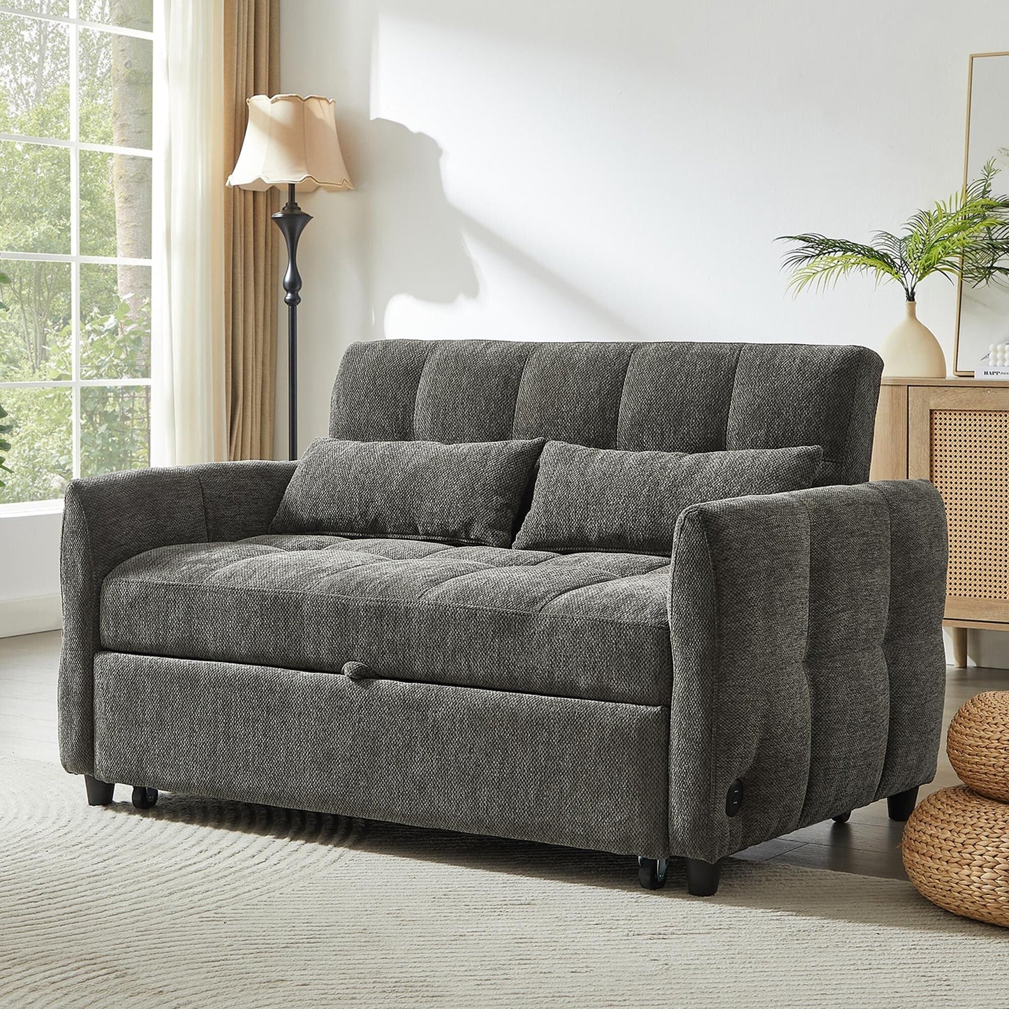 Divano letto estraibile Roomfitters Loveseat, divano letto imbottito con schienale regolabile, porte USB e cuscini lombari per il soggiorno