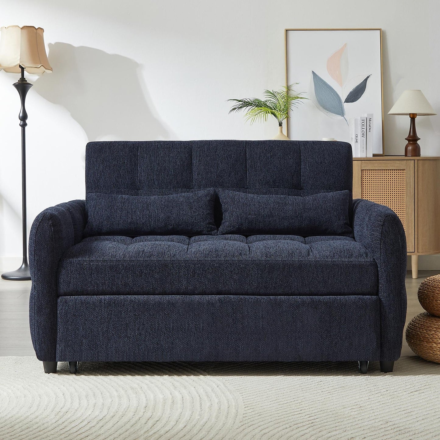 Divano letto estraibile Roomfitters Loveseat, divano letto imbottito con schienale regolabile, porte USB e cuscini lombari per il soggiorno