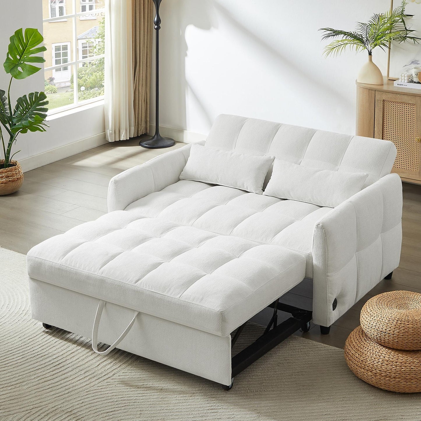 Divano letto estraibile Roomfitters Loveseat, divano letto imbottito con schienale regolabile, porte USB e cuscini lombari per il soggiorno
