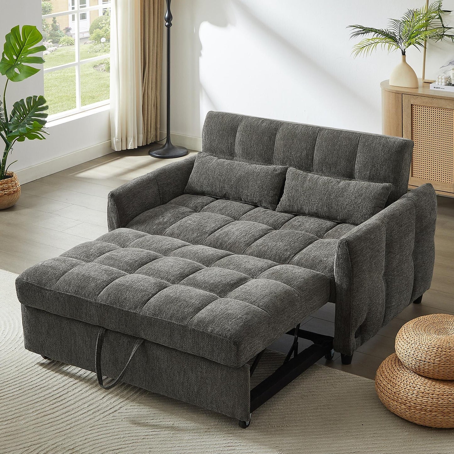 Divano letto estraibile Roomfitters Loveseat, divano letto imbottito con schienale regolabile, porte USB e cuscini lombari per il soggiorno