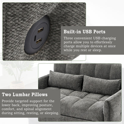 Divano letto estraibile Roomfitters Loveseat, divano letto imbottito con schienale regolabile, porte USB e cuscini lombari per il soggiorno