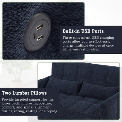 Divano letto estraibile Roomfitters Loveseat, divano letto imbottito con schienale regolabile, porte USB e cuscini lombari per il soggiorno