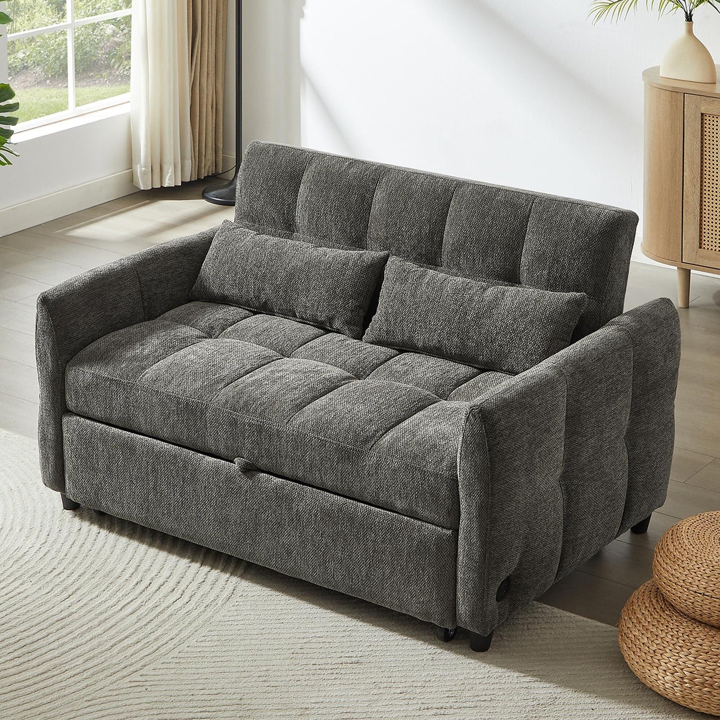 Divano letto estraibile Roomfitters Loveseat, divano letto imbottito con schienale regolabile, porte USB e cuscini lombari per il soggiorno