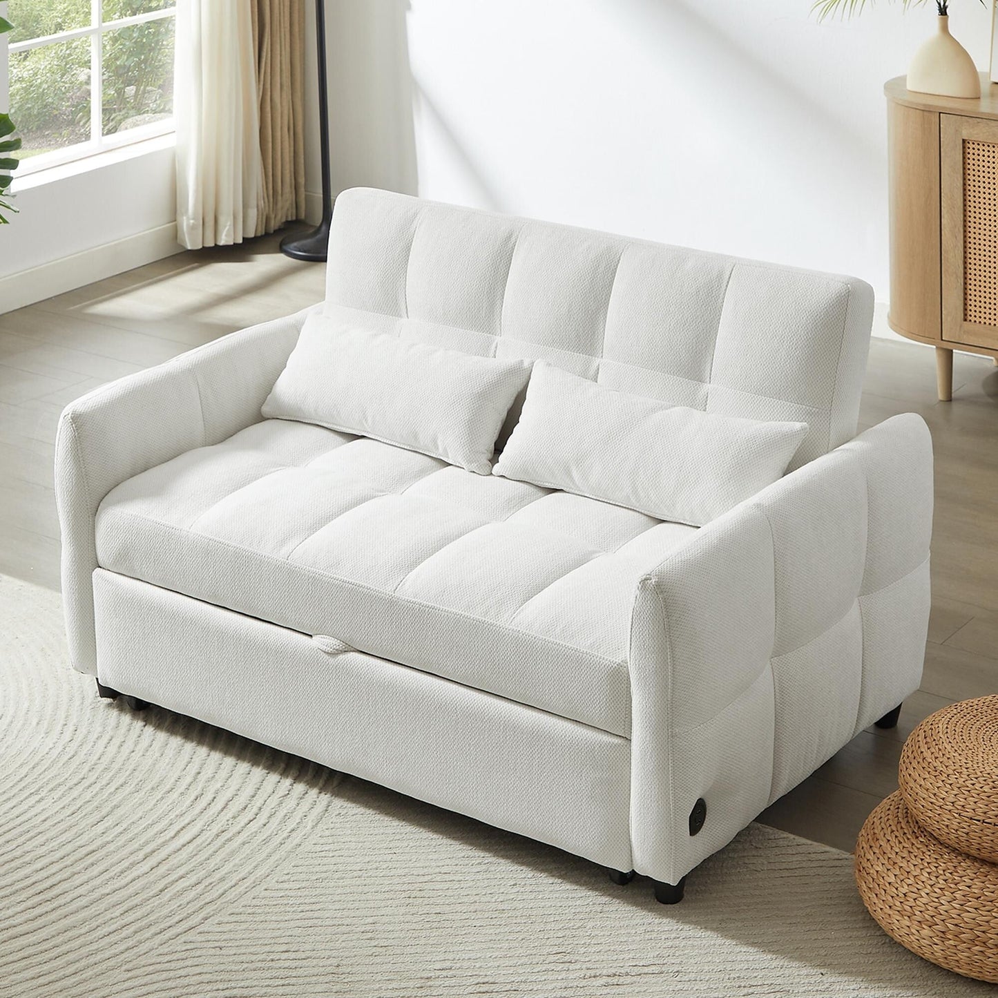 Divano letto estraibile Roomfitters Loveseat, divano letto imbottito con schienale regolabile, porte USB e cuscini lombari per il soggiorno