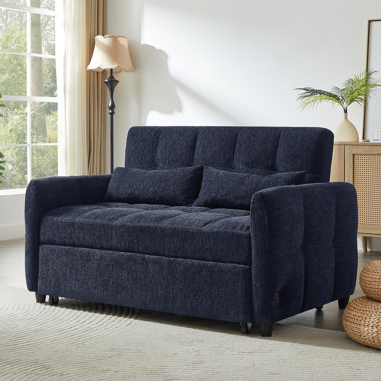 Divano letto estraibile Roomfitters Loveseat, divano letto imbottito con schienale regolabile, porte USB e cuscini lombari per il soggiorno