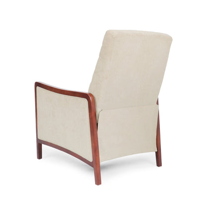 Poltrona reclinabile in legno con schienale a spinta, modello Mid Century Modern, in tessuto con cuciture a canale, elegante poltrona reclinabile per soggiorno