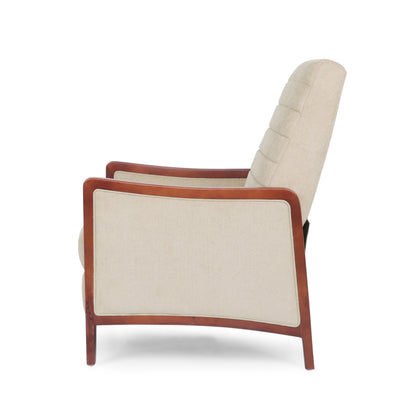 Poltrona reclinabile in legno con schienale a spinta, modello Mid Century Modern, in tessuto con cuciture a canale, elegante poltrona reclinabile per soggiorno