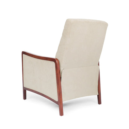 Poltrona reclinabile in legno con schienale a spinta, modello Mid Century Modern, in tessuto con cuciture a canale, elegante poltrona reclinabile per soggiorno