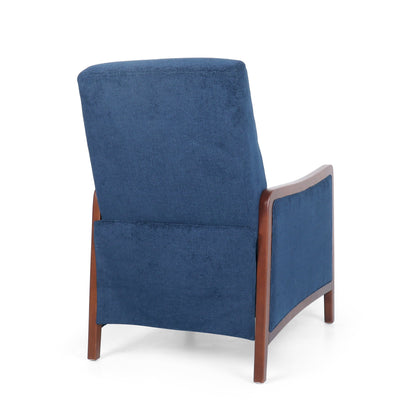 Poltrona reclinabile in legno con schienale a spinta, modello Mid Century Modern, in tessuto con cuciture a canale, elegante poltrona reclinabile per soggiorno