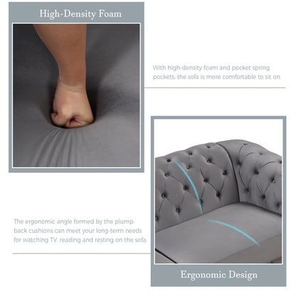 Set di divani moderni in velluto a 3 pezzi Roomfitters con gambe in legno di caucciù, include divano a tre posti, divanetto e poltrona per soggiorno