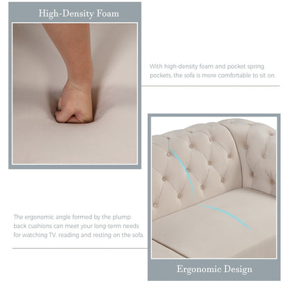 Set di divani moderni in velluto a 3 pezzi Roomfitters con gambe in legno di caucciù, include divano a tre posti, divanetto e poltrona per soggiorno