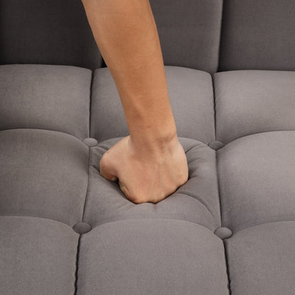 Set di divani moderni Roomfitters da 3 pezzi con gambe in legno massello, schienale capitonné, set di divani rivestiti in pile olandese