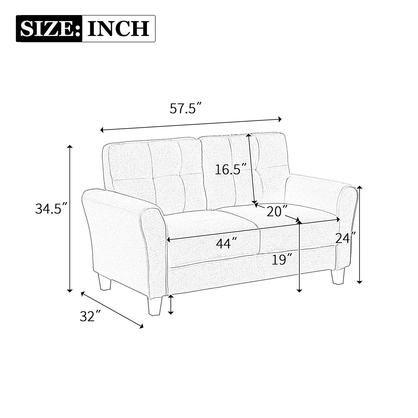 Divano a due posti moderno rivestito in lino Roomfitters, divano compatto a 2 posti per soggiorno o ufficio elegante