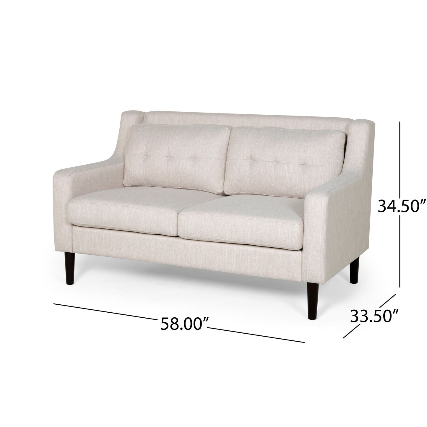 Divano moderno imbottito Roomfitters, divano con bottoni trapuntati, braccioli curvi e comodi cuscini