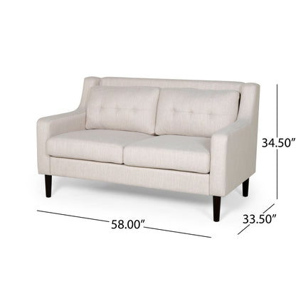 Divano moderno imbottito Roomfitters, divano con bottoni trapuntati, braccioli curvi e comodi cuscini