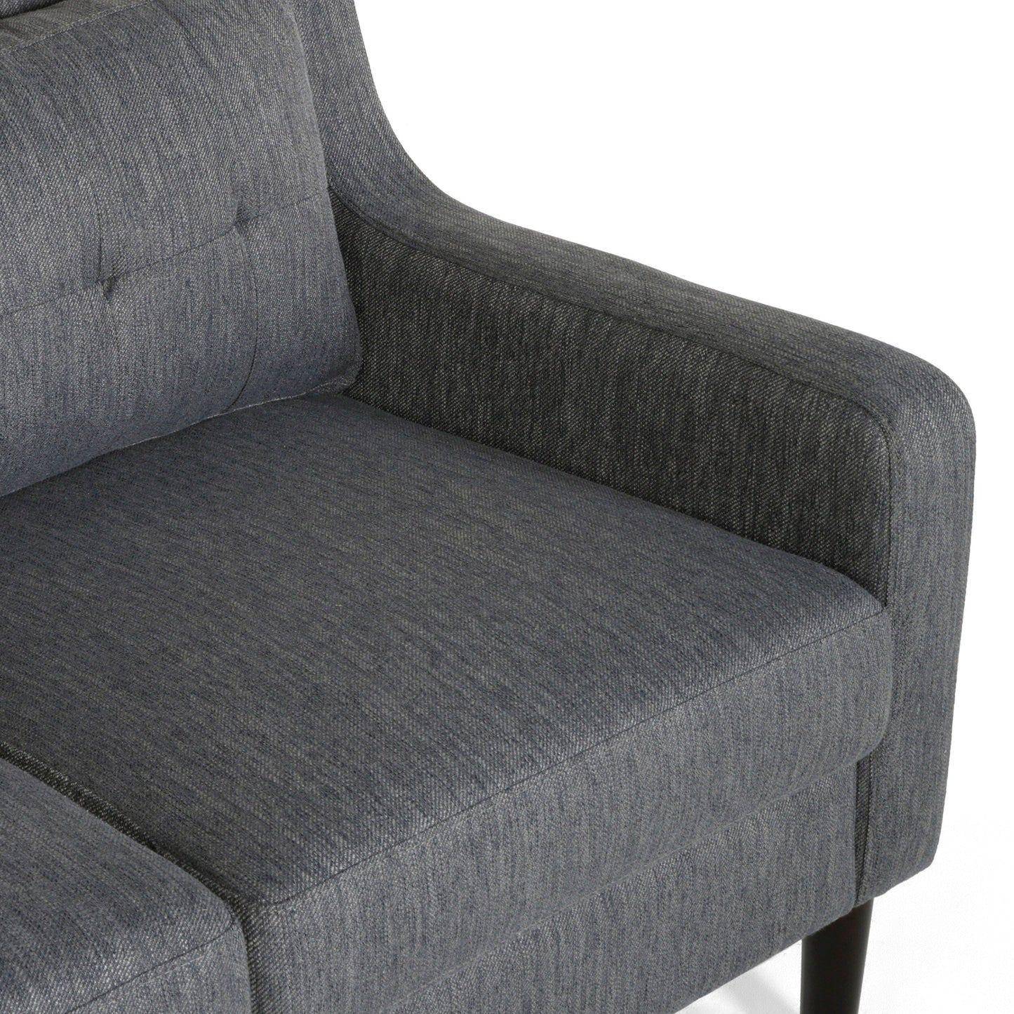 Divano moderno imbottito Roomfitters, divano con bottoni trapuntati, braccioli curvi e comodi cuscini